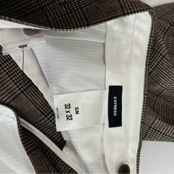 Express Brown Plaid Trousers Pants Size W32" X L28" Slim Zip Fly - Picture 7 of 9